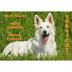 Metall - Warnschild Wei�er Schweizer Sch�ferhund, Amerikanisch-Kanadischer