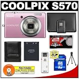 Nikon Coolpix S570 12 Megapixel Digital Camera (Pink) with 5x Optical Zoom + EN-EL10 Battery + 8GB Card + Leather Case + Accessory Kit