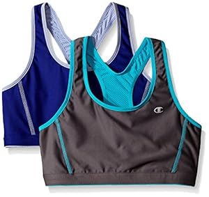 Champion Women's 2-Pack Reversible Racerback Sport Bra,Medium Gray/Pelican Blue/Sapphire/Peri,Small