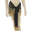 Chiffon Belly Dancing Hip Wrap Scarf with 3 Rows of beaded fringe and bellydance coins - Available in 3 color combinations