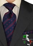 Berioni Hand Made in Italy 100% Woven Silk Mens Neck Tie + Pocket Square Jacquard Woven Tie and Hanky Set Navy Red F4