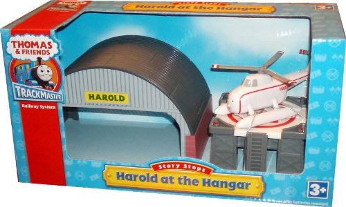 Thomas and Friends Trackmaster Railway System Story Stops Playset - Harold at the Hangar with Heliport Hangar, Helicopter Landing Pad and Harold the Helicopter