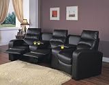 3 seater black top grain leather home theater seating group with recliners and cup holders