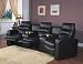 3 seater black top grain leather home theater seating group with recliners and cup holders