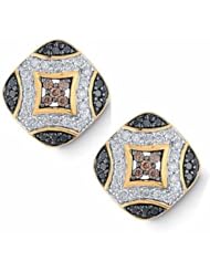 0.75 Carat (ctw) 14K Yellow Gold Round Three Tone Black Champagne and White Diamond Fine Stud Earrings