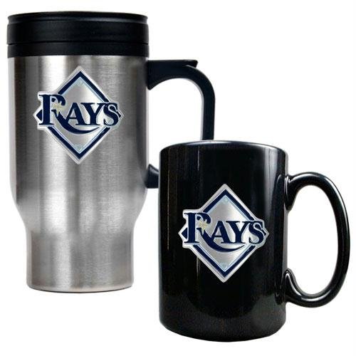 MLB Tampa Bay Rays Stainless Steel Travel Mug & Black Ceramic Mug Set - Primary Logo