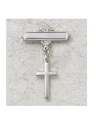 Solid .925 Sterling Silver Cross Rhodium Baby Pin Infant Baptism Communion Jewelry Charm New