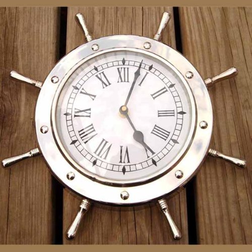 Ship Wheel Wall Clock Solid Nickel Plated Nautical Shipwheel Timekeeper