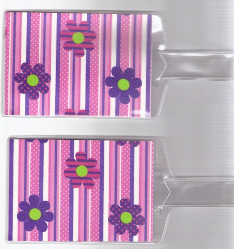 Set of 2 Oversize Luggage Tags Pink Purple Flower Charm