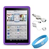 Silicone Skin Purple Case for Apple iPad + Retractable USB Data Cable + Wristband