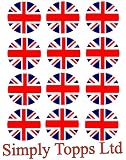 12 Union Jack rice paper fairy / cup cake 40mm toppers pre cut decoration Made by Simply Topps Ltd Matching Wraps Available  from Simply Topps