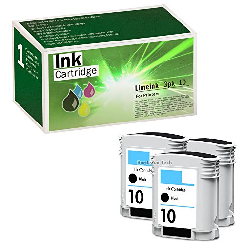 Limeink© Remanufactured Ink Cartridge for Hewlett Packard 3 pack of HP 10 Black Inkjet Cartridges for use in HP DesignJet cc800ps, 500, 500PS, 510, 800, 800PS, 815MFP, and 820MFP Printers