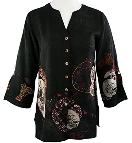 Citron Clothing Joyful Rings Fan Layered Cuff Vintage Silk Blouse Asian Inspired