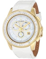 Akribos XXIV Womens AK621YGW Lady Diamond Swiss Quartz Crystal Mother-of-Pearl Gold-tone Stainless Steel White Leather Strap Watch