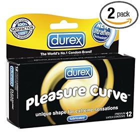 Durex Pleasure Curve  Lubricated Premium Latex Condom, 12 Condoms per package,  (Pack of 2)