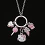 Hello Kitty Pink Ice Cream & Crystals Multi Charm Silver Tone Necklace - Matching Earrings Also Available