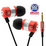 GOgroove audiOHM Ergonomic Metallic Red Earbuds with Interchangeable Noise-Reduction Silicon Ear Pieces (4 sizes)