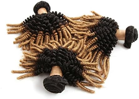 Nface Human Ombre Dark Root Real Hair Extension/Weft/Weaving Weave Afro Kinky Curly Brazilian 1b/27(Black/Blonde) 12"14"16" (Set of 3, 50g/pc)
