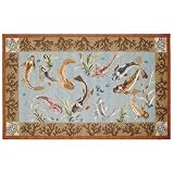 123 Creations C804.3x5 foot Koi Fish Hooked Rug - 100 Percent Wool