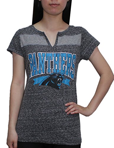Womens CAROLINA PANTHERS Athletic Slit-V Neck T-Shirt (Vintage Look) XL Grey