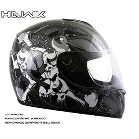 Advanced Hawk Chained Skull and Crossbones Gloss Black Full Face Motorcycle Helmet