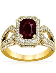 18K Yellow Gold Cushion Cut Ruby Ring With Sidestones