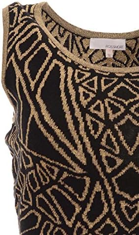 Rossmore Women's Knit Patterned Metallic Round Neckline Sleeveless Crop-Top Large Black/Gold