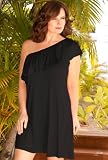 Beach Belle® Plus Size Black One Shoulder Ruffle Dress - Womens Swimsuit Plus Size Swimsuit