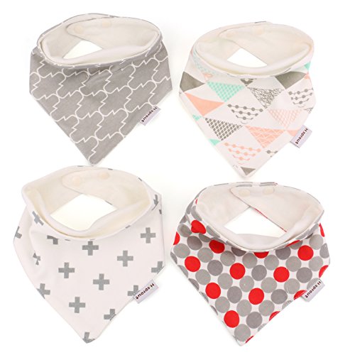 Bekith Baby Bandana Drool Bibs with Snaps | Unisex 4-Pack Absorbent Cotton | Unique Baby Gift Set