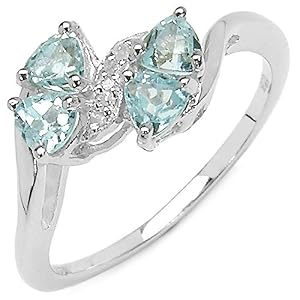 0.90 Carat Genuine Blue Topaz & Diamond Sterling Silver Ring