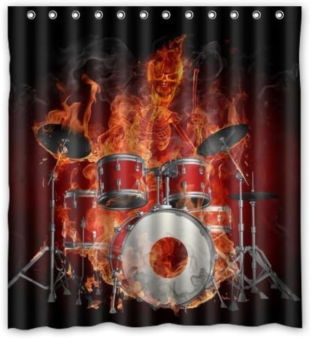 66"(w) x 72"(L) Custom rock flaming drum set/drum kit musical instrument Bathroom Waterproof Polyester Fabric Shower Curtain