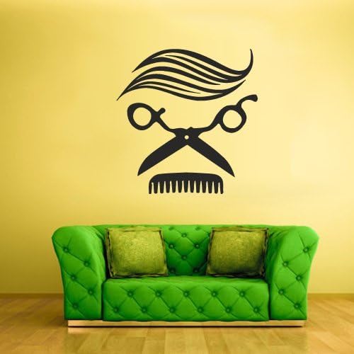 Wall Decal Vinyl Sticker Decals Scissors Brush Hair Saloon Mustache Face (Z2420)