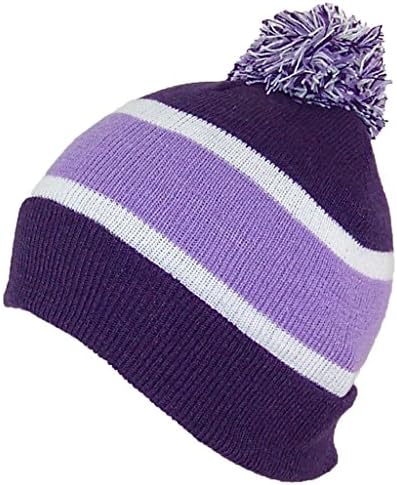 GMI Womens/Ladies Striped Cuffed Knit Beanie W/Pom Pom (One Size) - Purple/Lavender/White