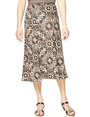Classic Collection Woodblock Print Skirt with Linen