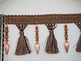 4.5 Luxury Tassel Fringe Bead Trim Brown Per Yard