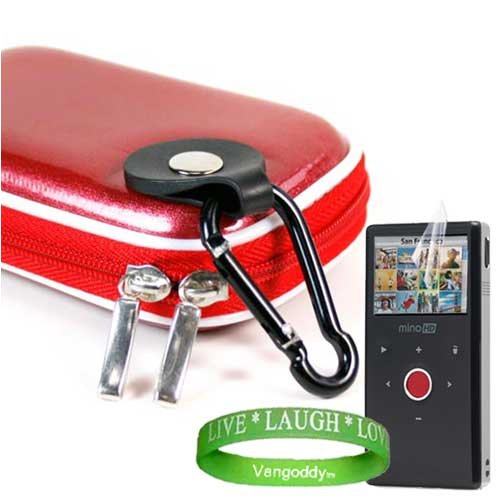Flip Mino HD 2nd Generation Flip Video TPU Camera Carrying Case Pouch Sleeve--  Glossy Red  + Flip Camcorder Screen Protector + Vangoddy tm, Live*Laugh*Love wrist band!!!.