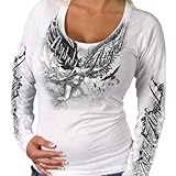 Hot Leathers Angel Statue Ladies Long Sleeve Tee (White, Large)