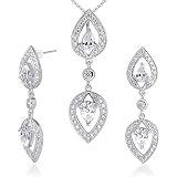 Must Have Fabulous Pear Shape White Cubic Zirconia Pendant Earrings Set in Sterling Silver
