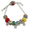 Silvertone Peace Theme Moreno Bead Adjustable Charm Bracelet
