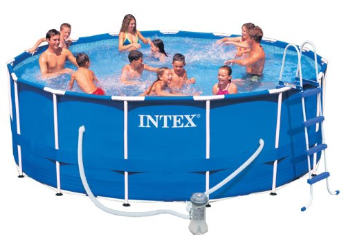 Intex 12-56946 Frame Pool Set Rondo III Kartuschenfilter 3.800 l/h, Leiter, Abdeckplane, Bodenschutzplane, Skimmer, Reinigungsset, 457 x 122 cm