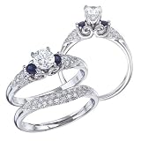 14K White Gold Qpid Collection Diamond Bridal Set With Round Blue Sapphires