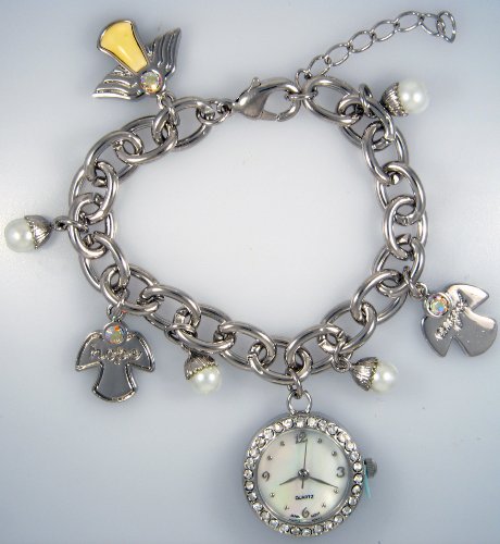 Inspirational Bracelet & Watch,women's Cz and Mother-of-pearl, Silver-tone,angel ,Hope, Inspirational Bracelet & Watch,women's Cz and Mother-of-pearl, Silver-tone,angel ,Hope,