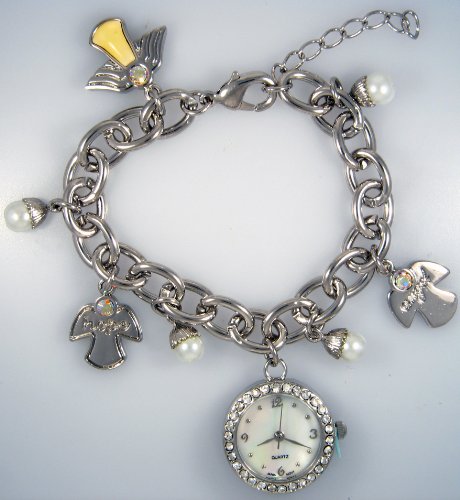 Inspirational Bracelet & Watch,women's Cz and Mother-of-pearl, Silver-tone,angel ,Hope,