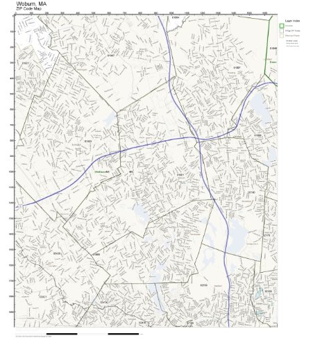 ZIP Code Wall Map of Woburn, MA ZIP Code Map Laminated