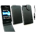 Emartbuy � Stylus Pack Per Sony Xperia Go Premium Pu Leather Case Flip / Cover / Pouch Black + Mini Black Metallic Stylus + Lcd Screen Protector