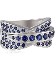 Sterling Silver Created Blue Sapphire Crossover Ring, Size 7