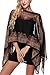 Zeagoo Womens Paisley Print Chiffon Beachwear Poncho Bikini Cover Up Top Dress, One Size, Black