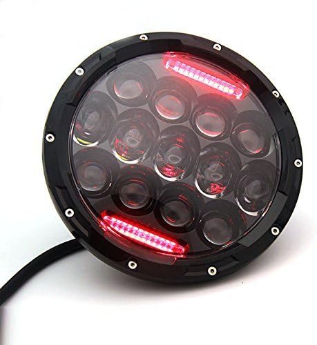LIGGAR 7 Inch Round LED Headlight 75W Multi-Beam Low/High w/DRL for Harley Davidson Motorcycle H4 Jeep H13 with Red DRL