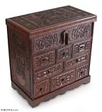 Cedar and leather chest of drawers, 'Inca Tradition' 16.1 W 9.1 L