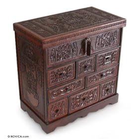 Cedar and leather chest of drawers, 'Inca Tradition' 16.1
